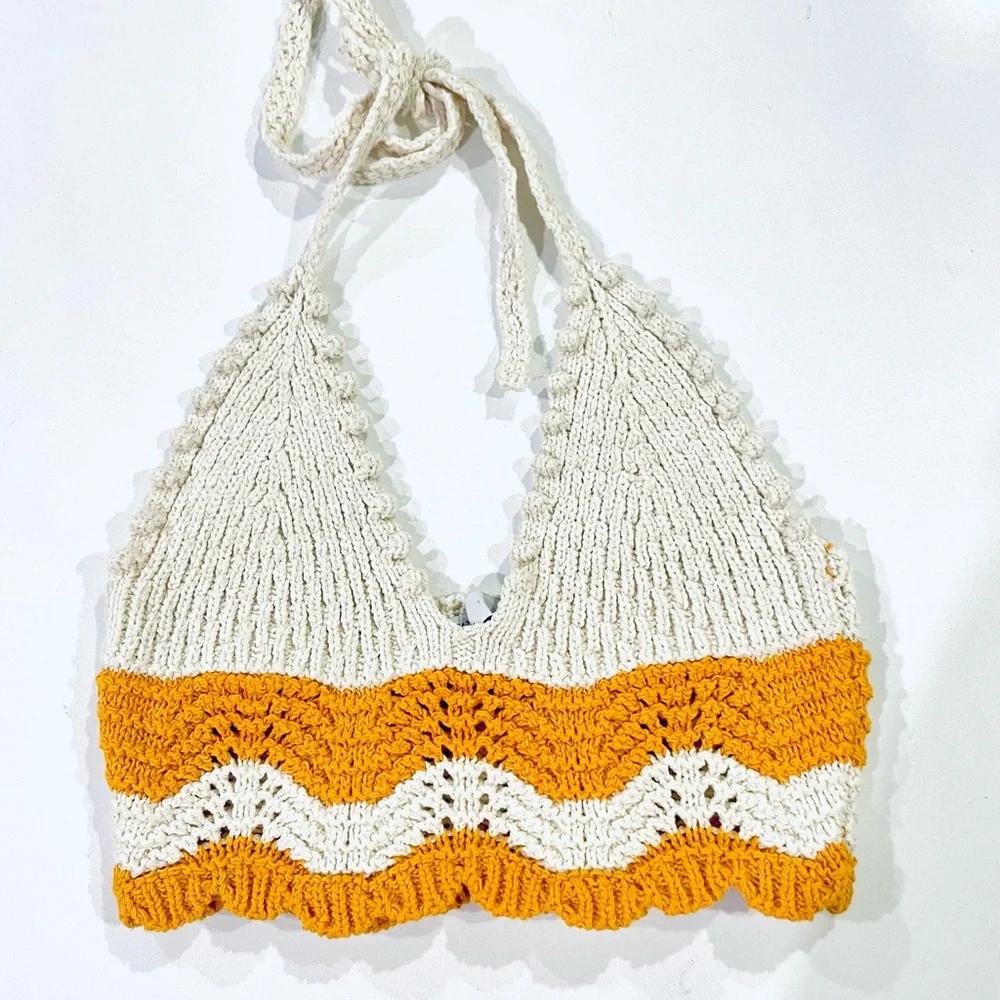 Zara open knit crochet sweater and crop top set in cream and orange size S